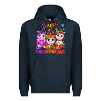 Navy Happy Hallothanksmas unicorns Premium Hoodie - NancyCooperArtShop
