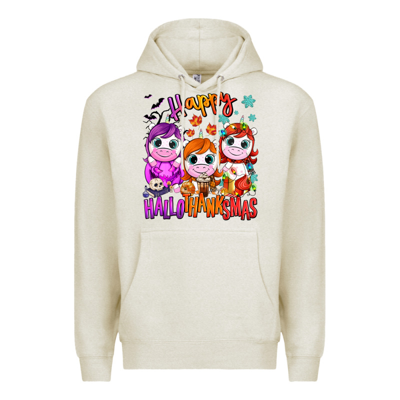Happy Hallothanksmas Unicorns Premium Hoodie by NancyCooperArtShop | Teevron