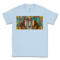 Dusty Blue horses with leopard and sunflowers Classic Tee - RanaPortraitStore