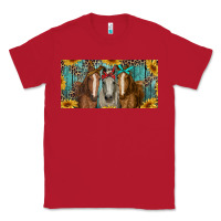 Red horses with leopard and sunflowers Classic Tee - RanaPortraitStore