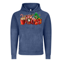 Vintage Denim Christmas coffee cups with gift and Christmas tree Vintage Hoodie - AdoDesignShop