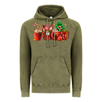 Vintage Olive Christmas coffee cups with gift and Christmas tree Vintage Hoodie - AdoDesignShop