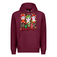 Burgundy Merry Christmas unicorns Premium Hoodie - NancyCooperArtShop