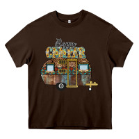 Chocolate Brown Happy Camper Heavy Core Tee - CowhideDigitalArt
