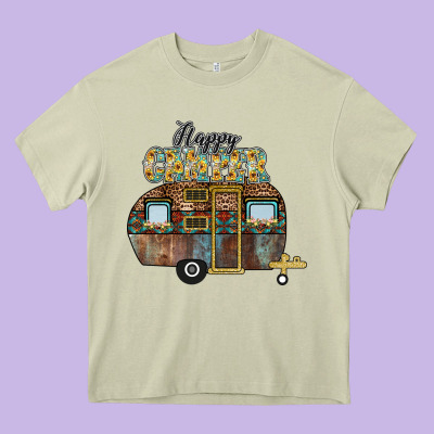 Happy Camper Heavy Core Tee Designed By Cowhidedigitalart