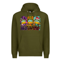 Army Green Happy Hallothanksmas school bus Premium Hoodie - NancyCooperArtShop