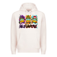 Pale Pink Happy Hallothanksmas school bus Premium Hoodie - NancyCooperArtShop
