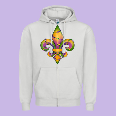 Zipper Hoodie mardi gras fleur de lis