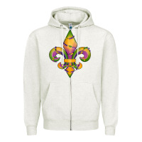 Oatmeal Heather mardi gras fleur de lis Zipper Hoodie - RanaPortraitStore