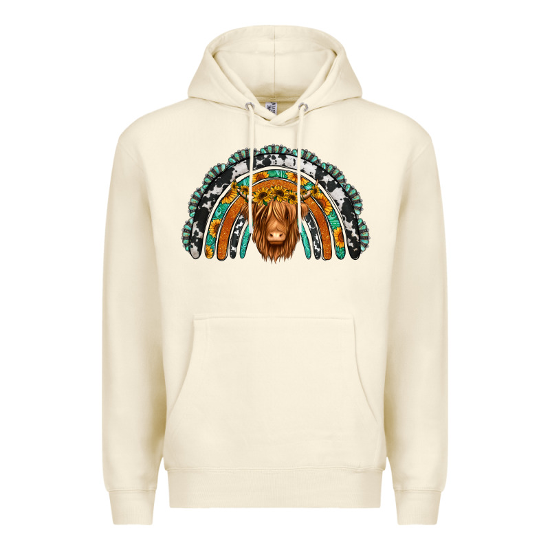 Turquoise Cowhide Sunflower Headband Highland Cow Premium Hoodie by Jasminsmagicworld | Teevron