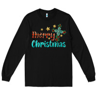 Black merry christmas turquoise gemstones cross Long Sleeve Tee - BarkalooDesign