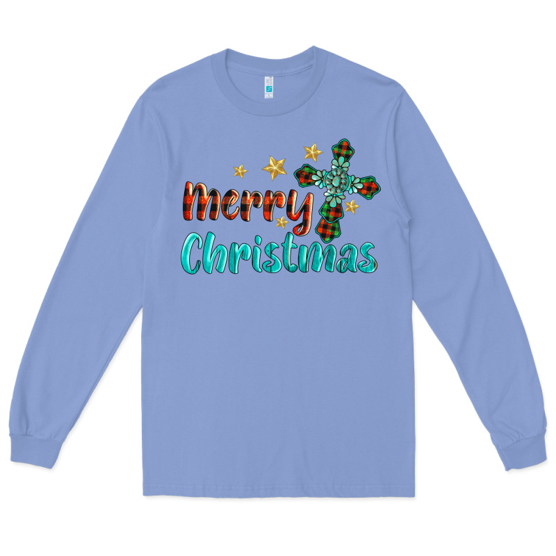 Merry Christmas Turquoise Gemstones Cross Long Sleeve Tee by BarkalooDesign | Teevron