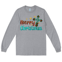 Heather Grey merry christmas turquoise gemstones cross Long Sleeve Tee - BarkalooDesign