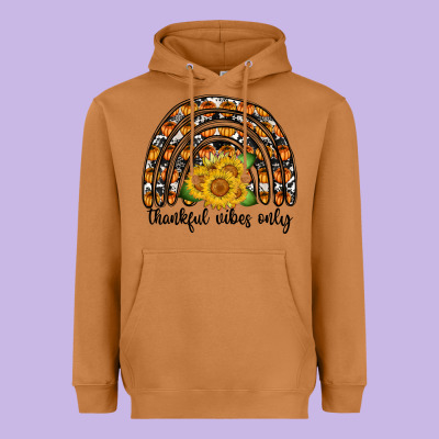 Thankful Vibes Only Heavyweight Hoodie Designed By Cowhidedigitalart