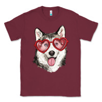 Burgundy husky with love glasses Classic Tee - RanaPortraitStore