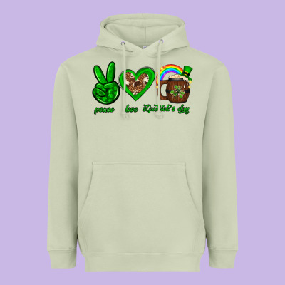 Peace Love Luck St. Patrick's Day Heavyweight Hoodie Designed By Neo Western
