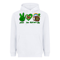White Peace love luck St. Patrick's Day Heavyweight Hoodie - Neo Western