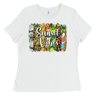 White sunset vibes brush stroke Ladies Tee - BarkalooDesign