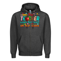 Charcoal Heather this teacher wears her heart on her sleeve Zipper Hoodie - texasbilliewilder