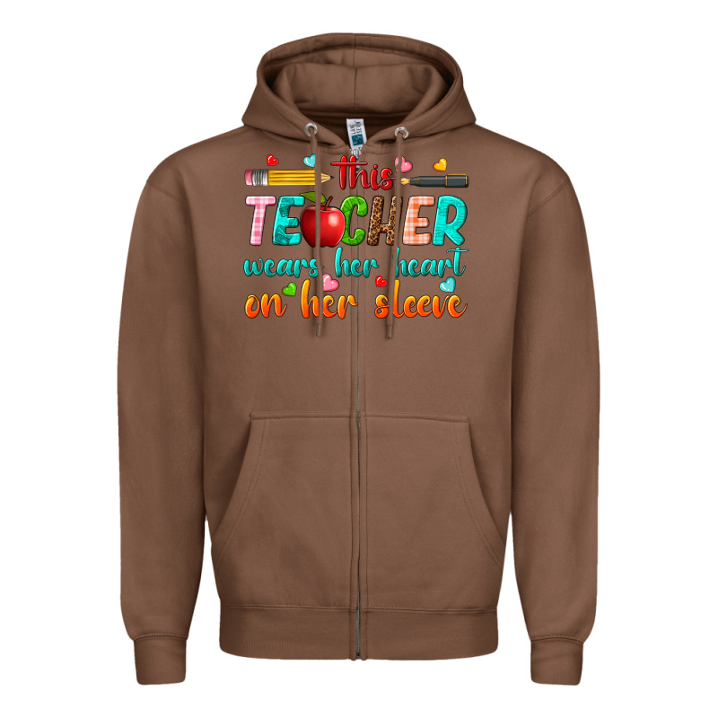 This Teacher Wears Her Heart On Her Sleeve Zipper Hoodie by texasbilliewilder | Teevron