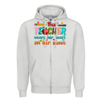 Dove Grey this teacher wears her heart on her sleeve Zipper Hoodie - texasbilliewilder