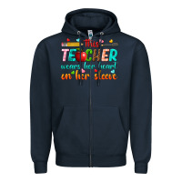 Navy this teacher wears her heart on her sleeve Zipper Hoodie - texasbilliewilder