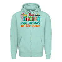 Seafoam this teacher wears her heart on her sleeve Zipper Hoodie - texasbilliewilder