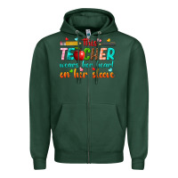 Sports Green this teacher wears her heart on her sleeve Zipper Hoodie - texasbilliewilder