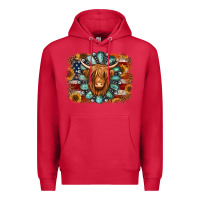 Cardinal american flag sunflowers highland cow turquoise background Premium Hoodie - Jasminsmagicworld