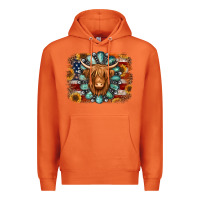 Carrot american flag sunflowers highland cow turquoise background Premium Hoodie - Jasminsmagicworld