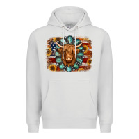 Dove Grey american flag sunflowers highland cow turquoise background Premium Hoodie - Jasminsmagicworld