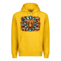 Lemon american flag sunflowers highland cow turquoise background Premium Hoodie - Jasminsmagicworld