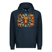 Navy american flag sunflowers highland cow turquoise background Premium Hoodie - Jasminsmagicworld