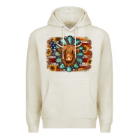 American Flag Sunflowers Highland Cow Turquoise Background Premium Hoodie | Teevron