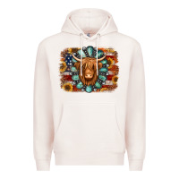 Pale Pink american flag sunflowers highland cow turquoise background Premium Hoodie - Jasminsmagicworld