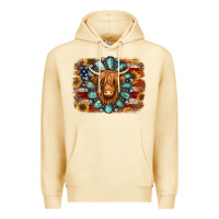 Pina Colada american flag sunflowers highland cow turquoise background Premium Hoodie - Jasminsmagicworld