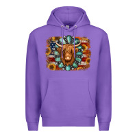 Purple american flag sunflowers highland cow turquoise background Premium Hoodie - Jasminsmagicworld