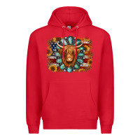 Red american flag sunflowers highland cow turquoise background Premium Hoodie - Jasminsmagicworld