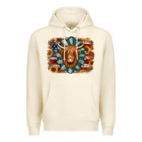 Sandshell american flag sunflowers highland cow turquoise background Premium Hoodie - Jasminsmagicworld