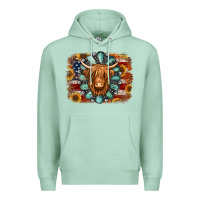 Seafoam american flag sunflowers highland cow turquoise background Premium Hoodie - Jasminsmagicworld