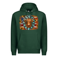 Sports Green american flag sunflowers highland cow turquoise background Premium Hoodie - Jasminsmagicworld