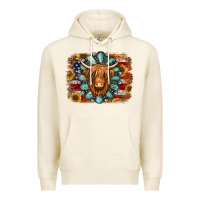 Tofu american flag sunflowers highland cow turquoise background Premium Hoodie - Jasminsmagicworld