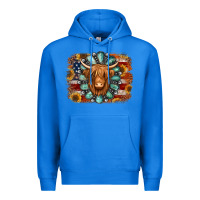 True Royal american flag sunflowers highland cow turquoise background Premium Hoodie - Jasminsmagicworld