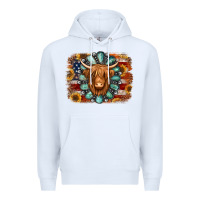 White american flag sunflowers highland cow turquoise background Premium Hoodie - Jasminsmagicworld