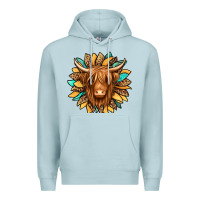 Blue Mist highland cow turquoise sunflower Premium Hoodie - Jasminsmagicworld