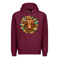 Burgundy highland cow turquoise sunflower Premium Hoodie - Jasminsmagicworld