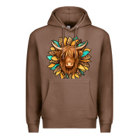 Chestnut highland cow turquoise sunflower Premium Hoodie - Jasminsmagicworld