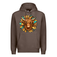 Coffee highland cow turquoise sunflower Premium Hoodie - Jasminsmagicworld