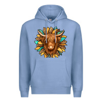 Colony Blue highland cow turquoise sunflower Premium Hoodie - Jasminsmagicworld