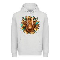 Dove Grey highland cow turquoise sunflower Premium Hoodie - Jasminsmagicworld